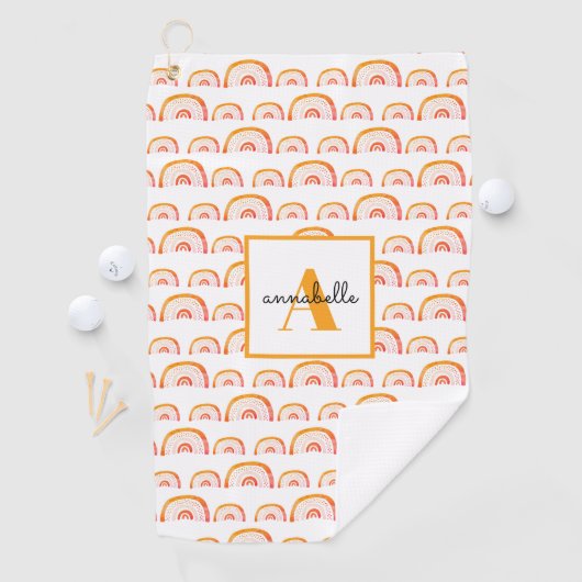 Monogram Moderne Oranje Waterverf Regenboog Golfhanddoek (Insitu)