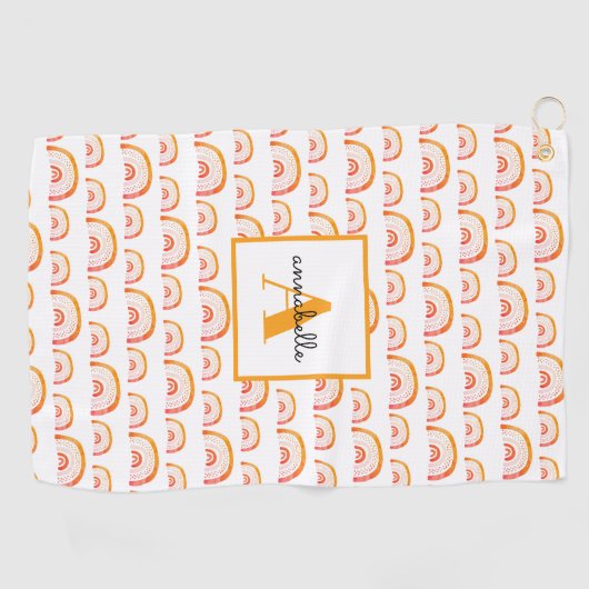 Monogram Moderne Oranje Waterverf Regenboog Golfhanddoek (Horizontaal)