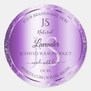 Monogram moderne Paarse Zachte Glitter Product Lab Ronde Sticker