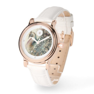 Monogram moderne pauw | Voeg uw Initiaal toe Horloge