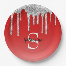 Monogram moderne Red Silver Glitter Drift