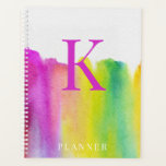 Monogram moderne regenboogWaterverf Planner<br><div class="desc">Dit witte ontwerp is voorzien van een waterverf regenboog en een witte achtergrond. Voltooi het met uw gepersonaliseerd monogram initiaal. Creëer door Simply Farmhouse Press.</div>