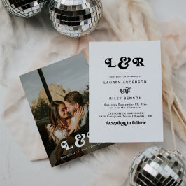 Monogram Moderne Retro 70's bruiloft uitnodiging