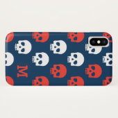 Monogram. Moderne rode en witte schedels. Case-Mate iPhone Case (Achterkant (horizontaal))