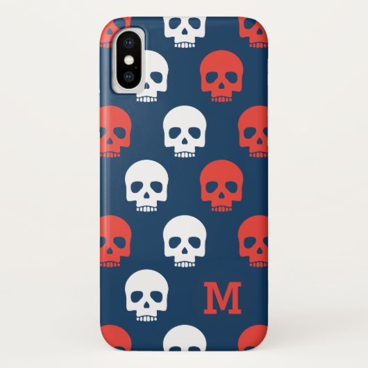 Monogram. Moderne rode en witte schedels. Case-Mate iPhone Case (Achterkant)