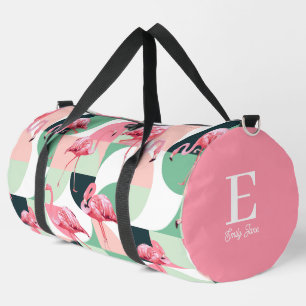 Monogram moderne roze flamingo geometrische meisje plunjezak