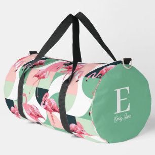 Monogram moderne roze flamingo geometrische meisje plunjezak