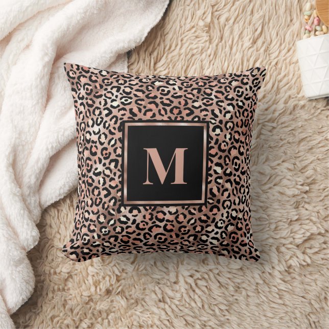 Monogram Moderne Roze Gouden Luipaardprint Kussen (Deken)