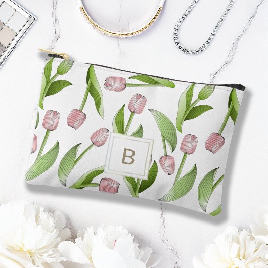Monogram Moderne Roze Tulp Bloem Etui