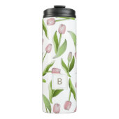 Monogram Moderne Roze Tulp Patroon Thermische Tumb Thermosbeker (Voorkant)