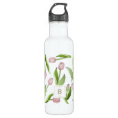 Monogram moderne roze tulp waterfles (Voorkant)