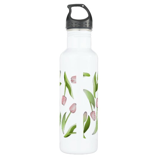 Monogram moderne roze tulp waterfles  (Achterkant)