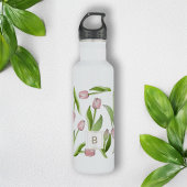 Monogram moderne roze tulp waterfles 