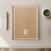 Monogram moderne Rustic Burlap Familienaam Notitieboek