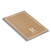 Monogram moderne Rustic Burlap Familienaam Notitieboek (Rechterzijde)