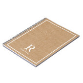 Monogram moderne Rustic Burlap Familienaam Notitieboek (Linkerzijde)