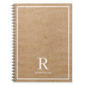 Monogram moderne Rustic Burlap Familienaam Notitieboek (Voorkant)