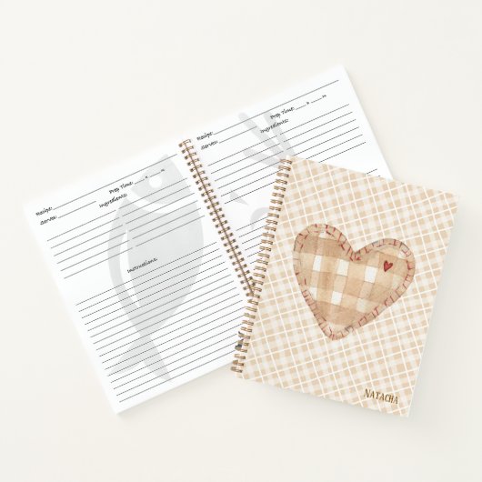 Monogram moderne rustieke tartan Keuken Bruin Notitieboek (Binnen)