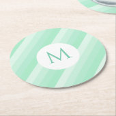 Monogram Moderne Sjabloon Mint Green Stripes Trend Ronde Kartonnen Onderzetter (Gebogen)