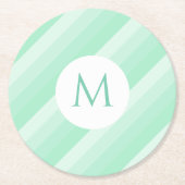 Monogram Moderne Sjabloon Mint Green Stripes Trend Ronde Kartonnen Onderzetter (Voorkant)