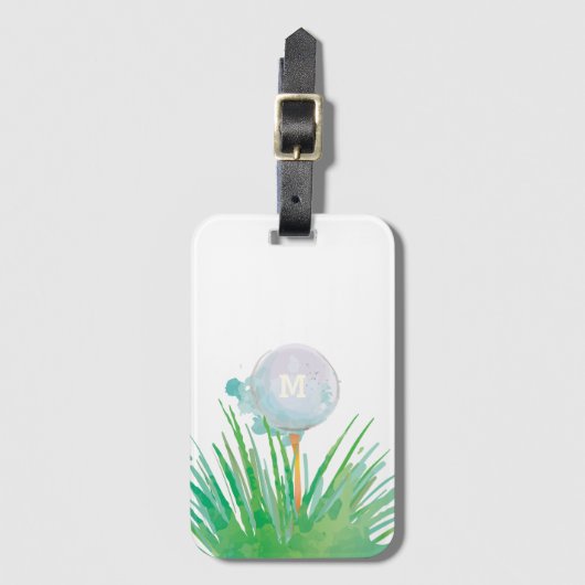 Monogram | Moderne sport | Golfbal in Waterverf Bagagelabel (Voorkant (verticaal))