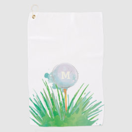 Monogram. Moderne sport.  Golfbal in Waterverf. Golfhanddoek