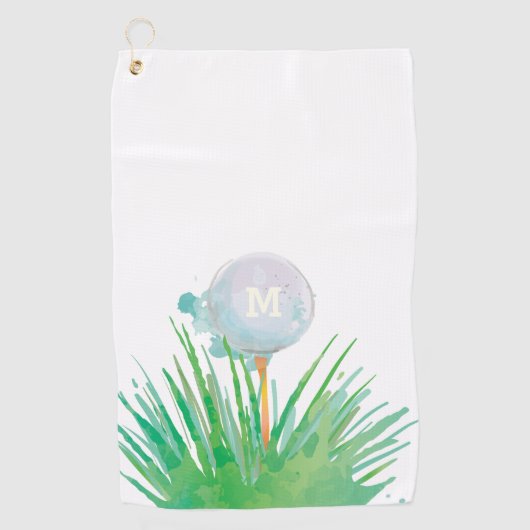 Monogram. Moderne sport.  Golfbal in Waterverf. Golfhanddoek (Voorkant)