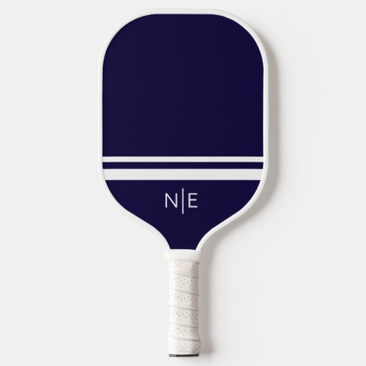 Monogram Moderne Strepen Navy Blauwe Witte Pickleball Paddle (Voorkant)