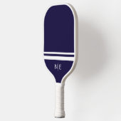 Monogram Moderne Strepen Navy Blauwe Witte Pickleball Paddle (Links)