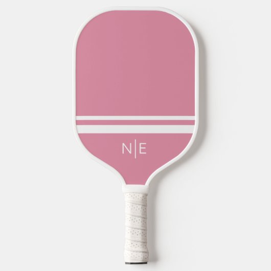 Monogram Moderne Strepen Roze Wit Pickleball Paddle (Voorkant)