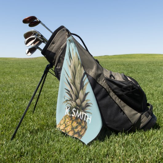 Monogram Moderne tropische ananas Golfhanddoek (Groen)