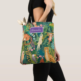 Monogram moderne tropische jungle l Dier l Groen Tote Bag