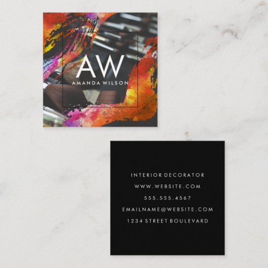 Monogram Moderne Waterverf Makeup-penselen Vierkante Visitekaartje (Voorkant / Achterkant)