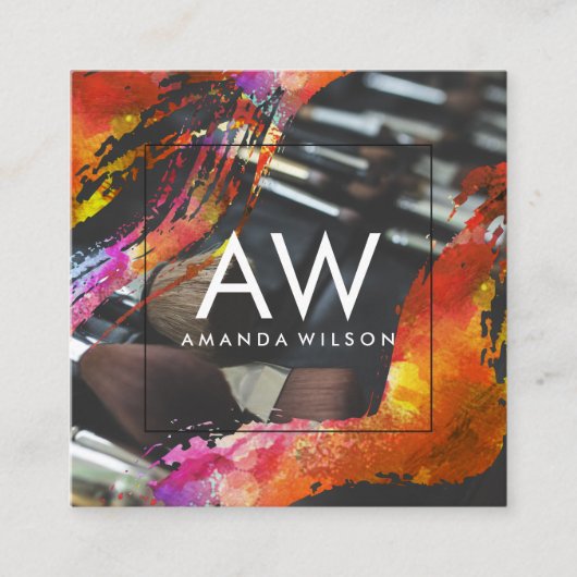 Monogram Moderne Waterverf Makeup-penselen Vierkante Visitekaartje (Voorkant)