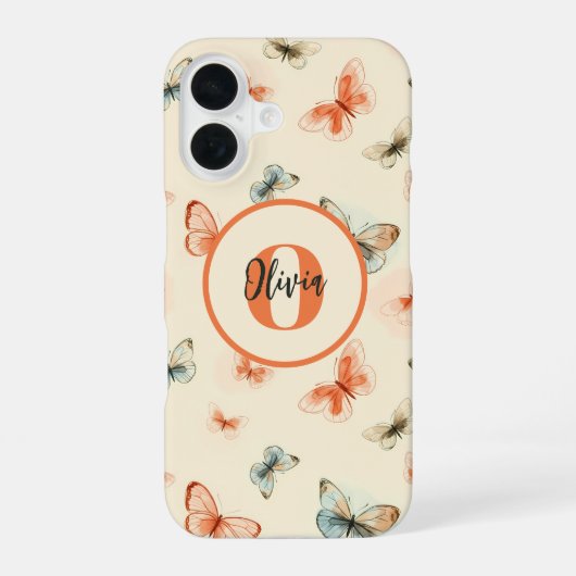 Monogram Moderne Waterverf Vlinders iPhone 16 Hoesje (Achterkant)