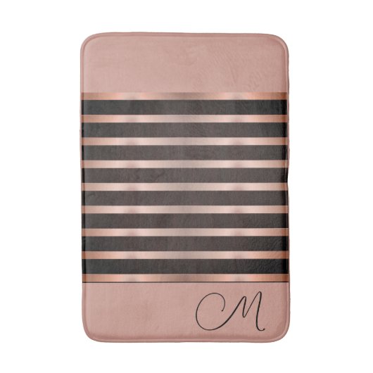 Monogram Moderne Zalm Roze op Zwarte Badmat (Voorkant Verticaal)