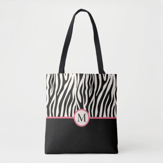 Monogram Moderne Zebra Print Safari Dierenpatroon Tote Bag (Voorkant)
