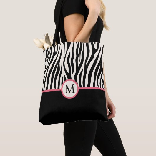 Monogram Moderne Zebra Print Safari Dierenpatroon Tote Bag (Dichtbij)