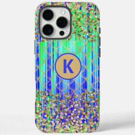 Monogram Moderne Zeemeermin Glitter Groen Blauw iPhone 16 Pro Max Hoesje