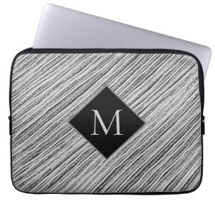 Monogram moderne zilver zwarte stripper laptop sleeve
