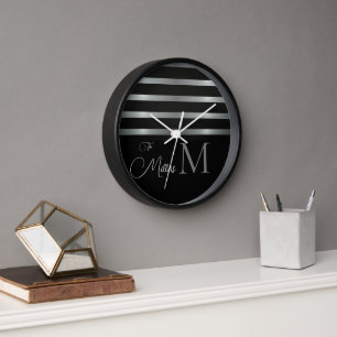 Monogram Moderne Zilveren Strepen Familienaam