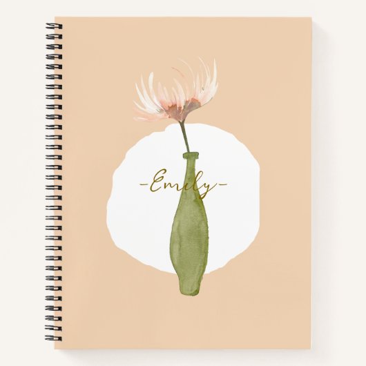 Monogram moderne zoete achtergrond waterverf bloem notitieboek (Voorkant)