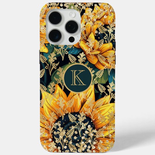 Monogram Moderne Zonnebloem Glitter Gepersonalisee Case-Mate iPhone Case (Achterkant)