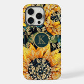 Monogram Moderne Zonnebloem Glitter Gepersonalisee iPhone Hoesje (Achterkant)