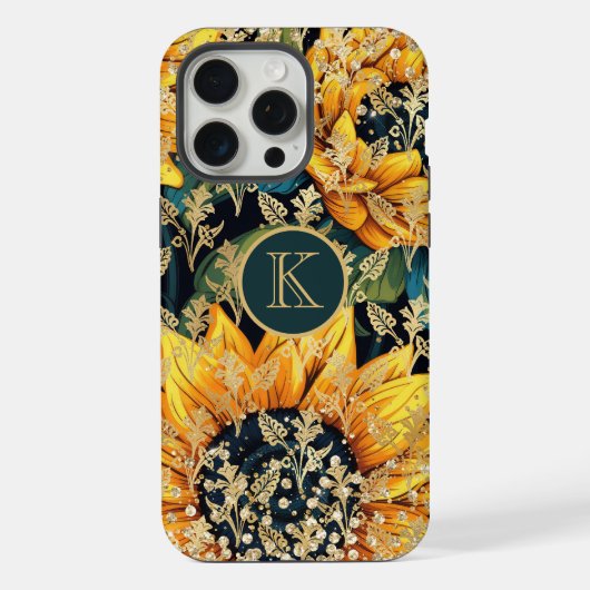 Monogram Moderne Zonnebloem Glitter Gepersonalisee iPhone Hoesje (Achterkant)