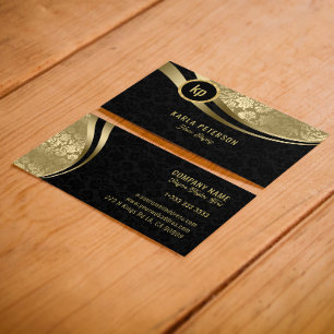 Monogram Moderne Zwart & Goud Dynamische Lijnen Za Visitekaartje