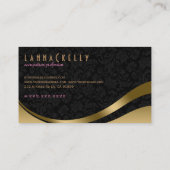 Monogram Moderne Zwart & Gouden Dynamische Lijnen Visitekaartje (Achterkant)