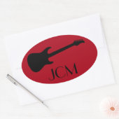Monogram Moderne Zwarte Elektrische Gitaar op Donk Ovale Sticker (Envelop)