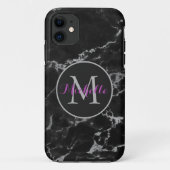 Monogram moderne zwarte en grijze marmer Case-Mate iPhone case (Achterkant)