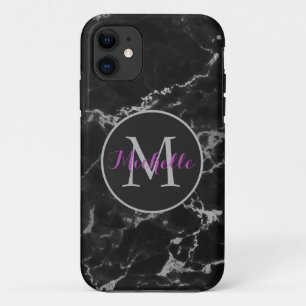 Monogram moderne zwarte en grijze marmer Case-Mate iPhone case